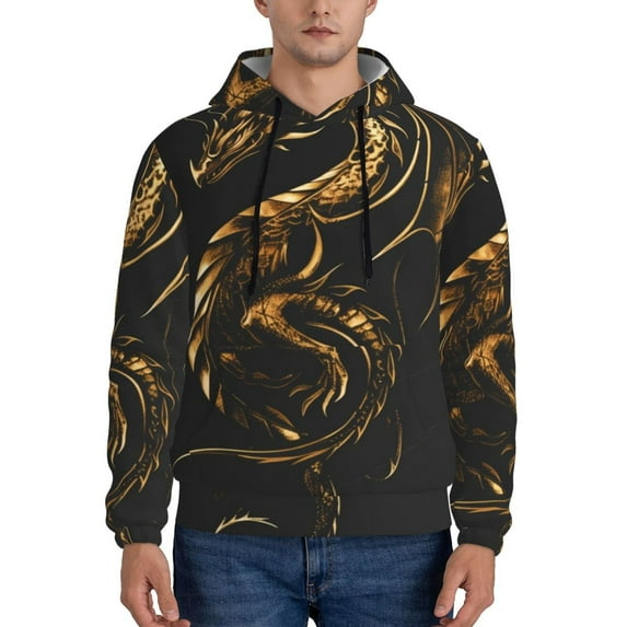 Lsque Golden Dragon Tattoo Art Pattern Casual Men's Hoodie,Hooded Sweatshirt with Kangaroo Pocket,Pullover Hoodie-3X-Large