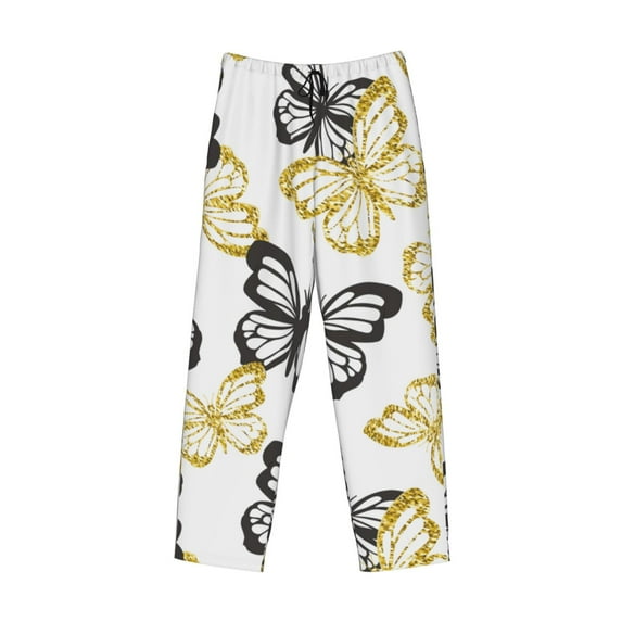 Lsque Golden Glitter Butterflies Print Men's Pajama Pants, Lounge Pant - Comfortable Home Wear,Elastic Waistband, Stylish Design-XX-Large