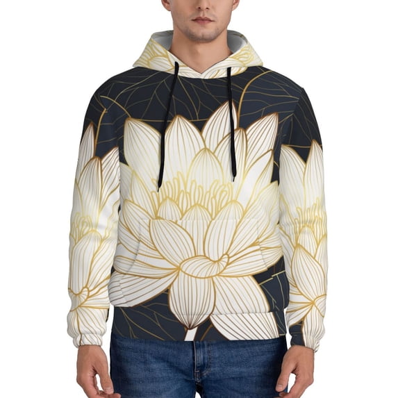 Lsque Golden Lotus Pattern Casual Men's Hoodie,Hooded Sweatshirt with Kangaroo Pocket,Pullover Hoodie-3X-Large