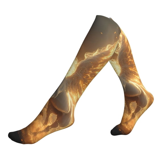 Lsque Golden Winged White Horse Pattern Sport Compression Socks for Men & Women 15-20 mmHg Knee High Nurse Pregnant Running Medical and Travel Athletic