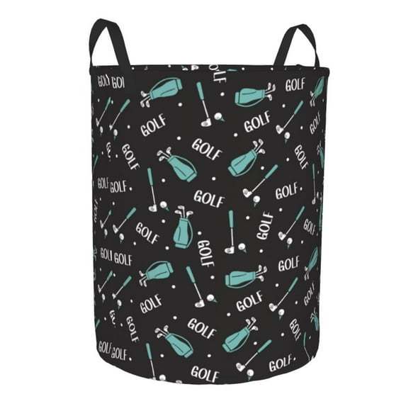 Lsque Golf Bags And Balls pattern Laundry Hamper Basket, Tall Woven Rope Hamper Basket for Clothes, Lightweight Storage Basket, Collapsible Waterproof-Medium