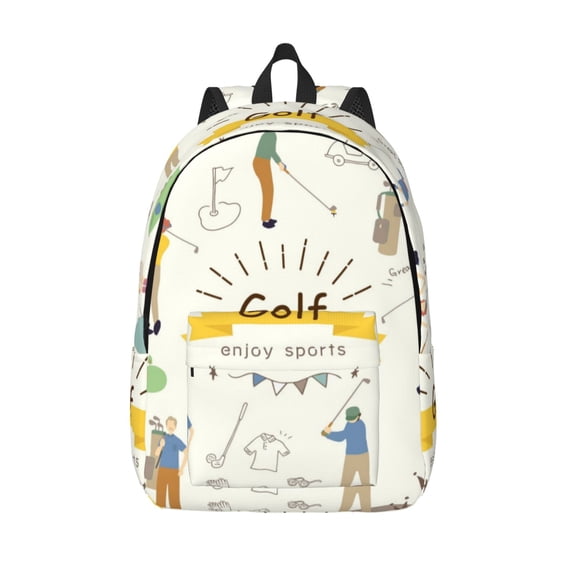 Lsque Golf Icons And Golfer Pattern Canvas Daypack, Durable Backpack, High-quality Versatile Backpack,Vintage Compact Backpack-Medium
