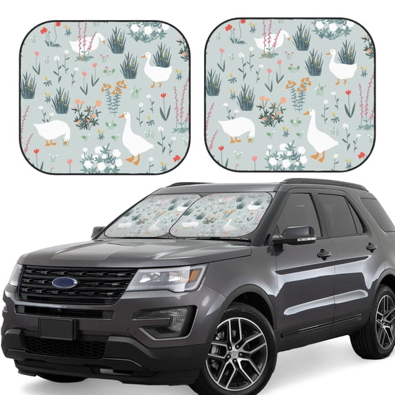 Lsque Goose and Doodle Flowers 2 PCS Windshield Sun Shade | CarFoldable Window Covers | Car Accessories Reflect UV for Universal Cars SUV Truck | Large