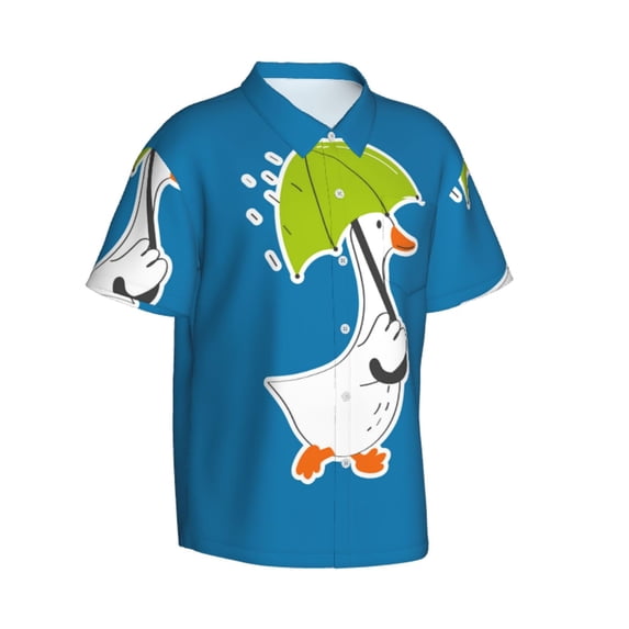 Lsque Goose Holding an Umbrella pattern Hawaiian Shirt for Men, Unisex Summer Beach Casual Short Sleeve Button Down Shirts-Small