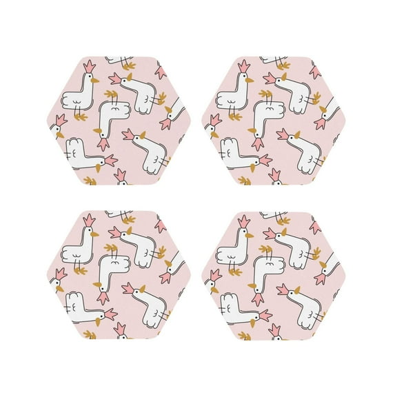 Lsque Goose Queen Pattern 4" Drink Coasters Set of 4, PVC Leather Absorbent Coasters, Table Coaster Set Decorative Coffee Cup Coasters Housewarming Gift -Hexagon
