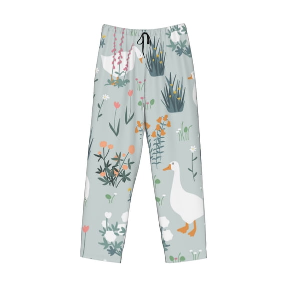 Lsque Goose and Doodle Flowers Print Men's Pajama Pants, Lounge Pant - Comfortable Home Wear,Elastic Waistband, Stylish Design-XX-Large