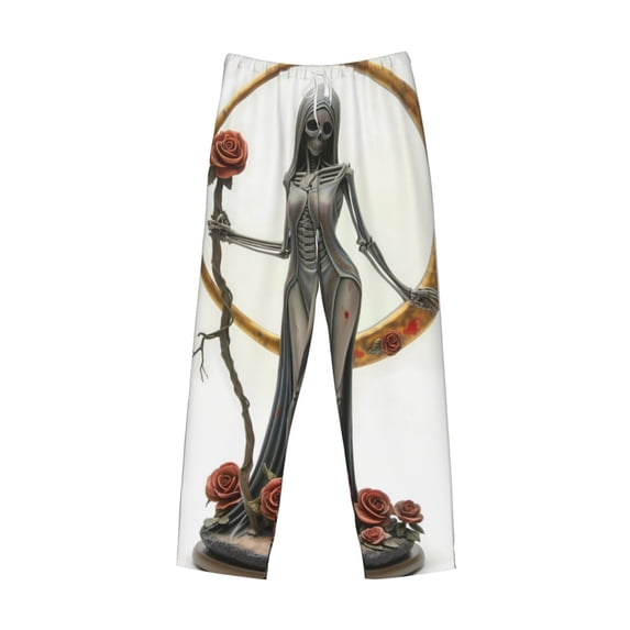 Lsque Gothic Skeleton With Roses Print Men's Pajama Pants, Lounge Pant - Comfortable Home Wear,Elastic Waistband, Stylish Design-XX-Large