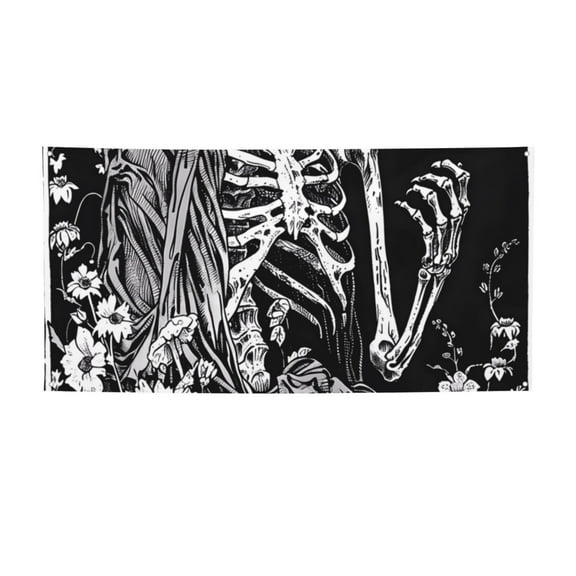 Lsque Gothic Skull Floral Art Pattern Party Banner, Festive Banner , Holiday Celebrations and Events for Carnival Birthday Party Festival Decorations-Small