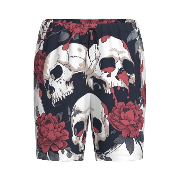 Lsque Gothic Skulls And Roses Mens Sleep Pajama Shorts,Short Pajama Pants, Cotton Ultra-Soft Knit-X-Large