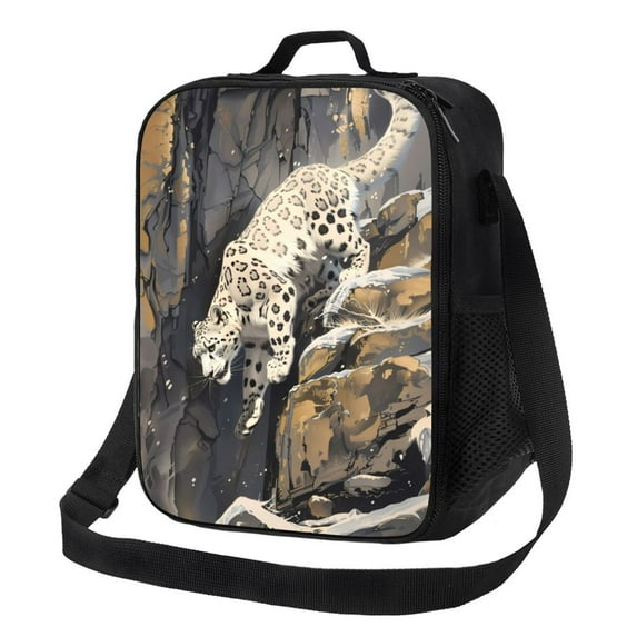 Lsque Graceful Snow Leopard Lunch Bag Lunch Box for Women Men Reusable Insulated Lunch Tote Bag,Leakproof Thermal Cooler Sack Food Handbags Case High Capacity