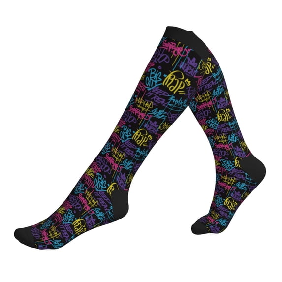 Lsque Graffiti Art Pattern Sport Compression Socks for Men & Women 15-20 mmHg Knee High Nurse Pregnant Running Medical and Travel Athletic