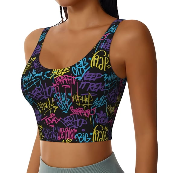 Lsque Graffiti Art Printed Women'S Sports Bra, Compression, Moisture Wicking, High-Impact Sports Bra For Women,Supportive sports bra-XX-Large