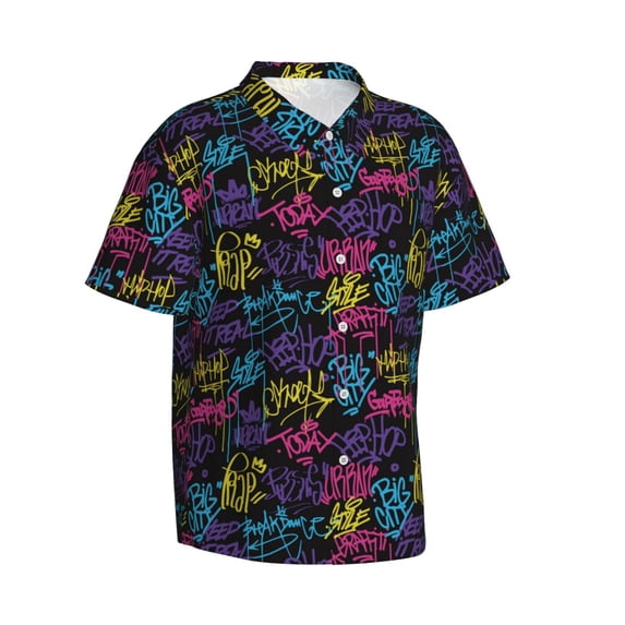 Lsque Graffiti Art pattern Hawaiian Shirt for Men, Unisex Summer Beach Casual Short Sleeve Button Down Shirts-3X-Large