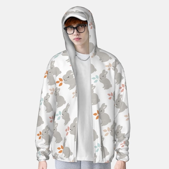 Lsque Gray Rabbit UPF 50+ Lightweight Sun Protection Men's Women's Long Sleeve Shirt, Hoodie Performance -X-Large