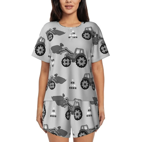 Lsque Gray Tractor Women's Short-Sleeved Pajama Set - 2 Piece Soft and Lightweight Sleepwear Set-4X-Large