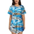 thumbnail image 1 of Lsque Greek Island Windmills Painting Women's Short-Sleeved Pajama Set - 2 Piece Soft and Lightweight Sleepwear Set-4X-Large, 1 of 9