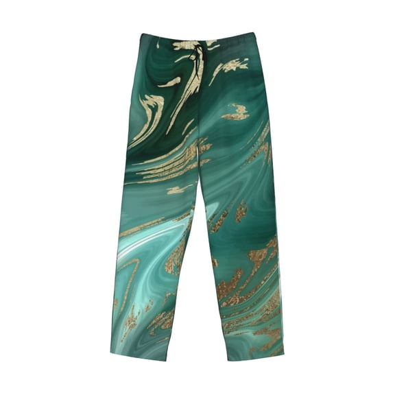Lsque Green And Gold Marble Print Men's Pajama Pants, Lounge Pant - Comfortable Home Wear,Elastic Waistband, Stylish Design-X-Large