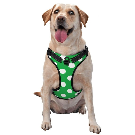 Lsque Green And White Polka Dot Dog Harness, No-Pull Pet Harness with 2 Leash Clips, Adjustable Soft Padded Dog Vest with Easy Control Handle for Large Dogs-Large