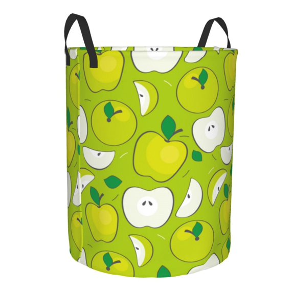 Lsque Green Apple pattern Laundry Hamper Basket, Tall Woven Rope Hamper Basket for Clothes, Lightweight Storage Basket, Collapsible Waterproof-Medium