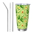 thumbnail image 1 of Lsque Green Avocado Pattern 20oz Car Cup with Lid and Straw, Insulated Coffee Cup with Straw Topper, Spill Proof Travel Coffee Mug, Stainless Steel Tumble-Straw Three-piece Set, 1 of 8