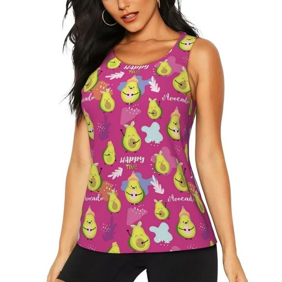 Lsque Green Avocado Printed Workout Tank Tops for Women, Athletic Sports Tank Tops, Compression Sleeveless Dry Fit Shirts,Sleeveless Yoga Shirt-