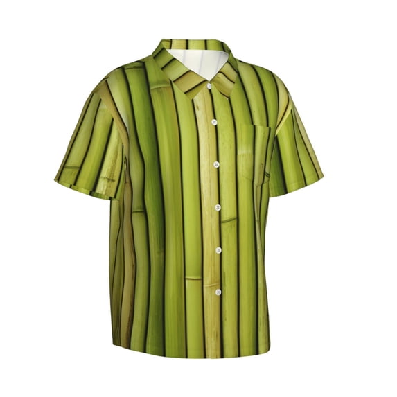 Lsque Green Bamboo Fence pattern Hawaiian Shirt for Men, Unisex Summer Beach Casual Short Sleeve Button Down Shirts-3X-Large