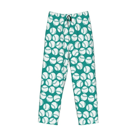 Lsque Green Baseball Print Men's Pajama Pants, Lounge Pant - Comfortable Home Wear,Elastic Waistband, Stylish Design-Medium