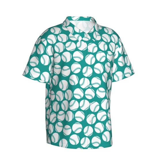 Lsque Green Baseball pattern Hawaiian Shirt for Men, Unisex Summer Beach Casual Short Sleeve Button Down Shirts-Medium