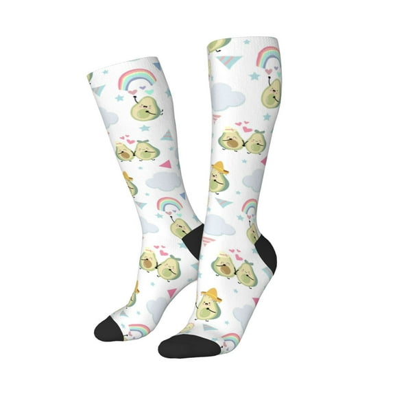 Lsque Green Blue Avocado Printed Crew Socks Men's Women's LightWeight Thin Casual Calf Socks ,Knee High Socks,Cotton Socks