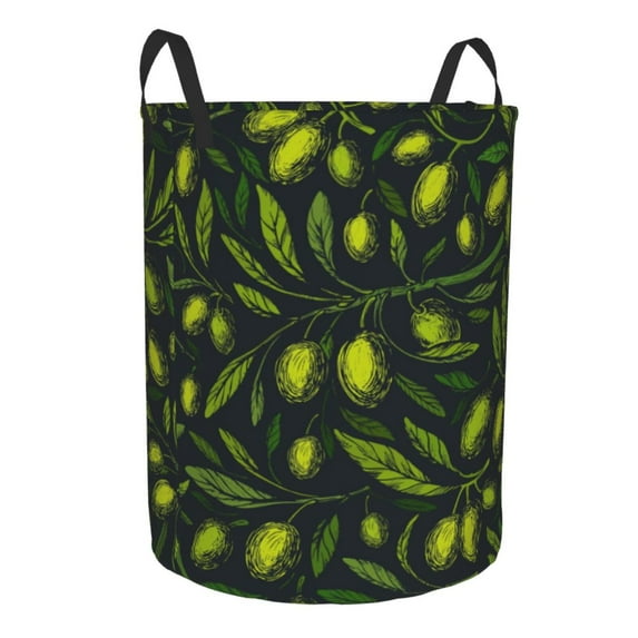 Lsque Green Branch Olive pattern Laundry Hamper Basket, Tall Woven Rope Hamper Basket for Clothes, Lightweight Storage Basket, Collapsible Waterproof-Small