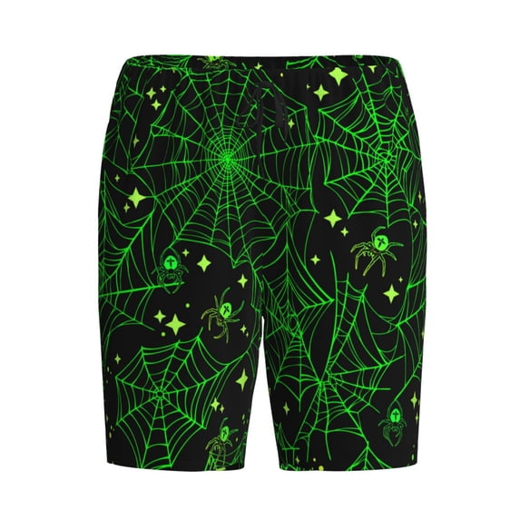 Lsque Green Bright Web with Spiders Mens Sleep Pajama Shorts,Short Pajama Pants, Cotton Ultra-Soft Knit-3X-Large