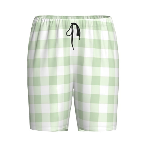 Lsque Green Checkboard Mens Sleep Pajama Shorts,Short Pajama Pants, Cotton Ultra-Soft Knit-Large