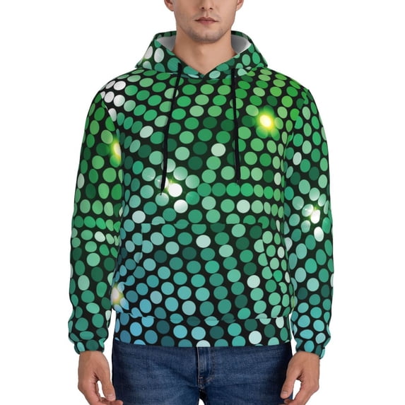 Lsque Green Disco Lights Pattern Casual Men's Hoodie,Hooded Sweatshirt with Kangaroo Pocket,Pullover Hoodie-X-Large