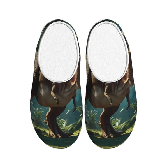 Lsque Green Forest Dinosaur Pattern Womens Comfort Cotton on Scuff With Memory Foam and Anti-skid Sole Slipper-46/47