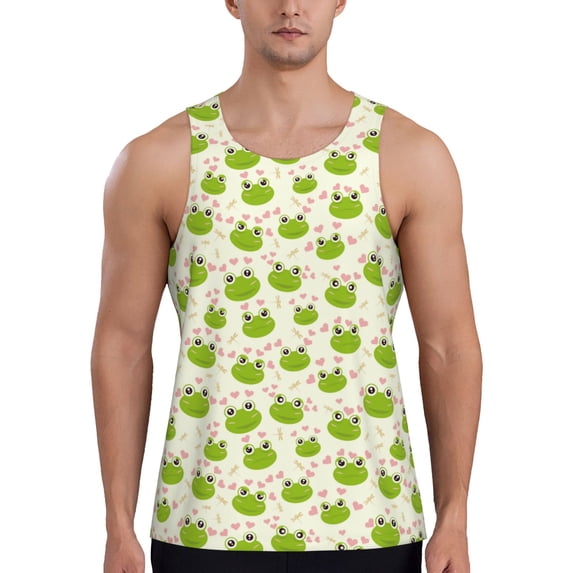 Lsque Green Frog Pattern Mens Tank Tops Muscle Athletic Quick Dry Sleeveless Workout Fitness T Shirts Beach Tank Top, Loose-fit Sleeveless Shirt for Men-Medium