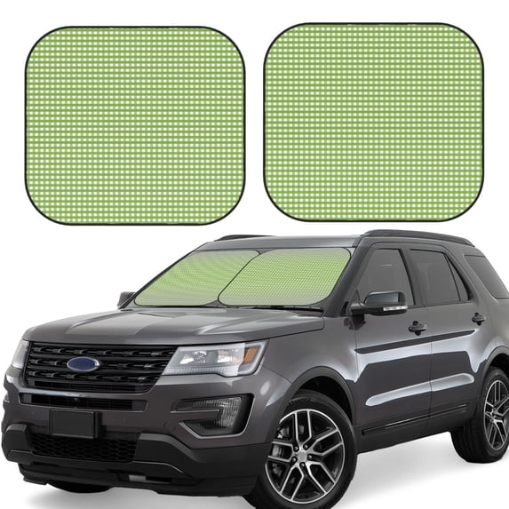 Lsque Green Gingham 2 PCS Windshield Sun Shade | CarFoldable Window Covers | Car Accessories Reflect UV for Universal Cars SUV Truck | Small