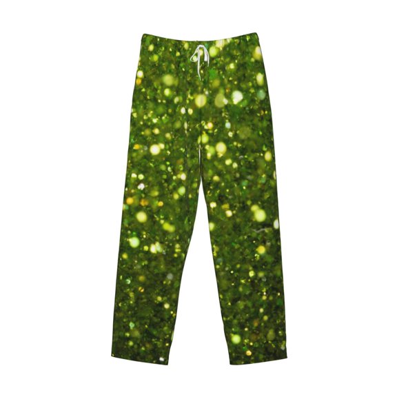 Lsque Green Glitter Sparkle Print Men's Pajama Pants, Lounge Pant - Comfortable Home Wear,Elastic Waistband, Stylish Design-Small