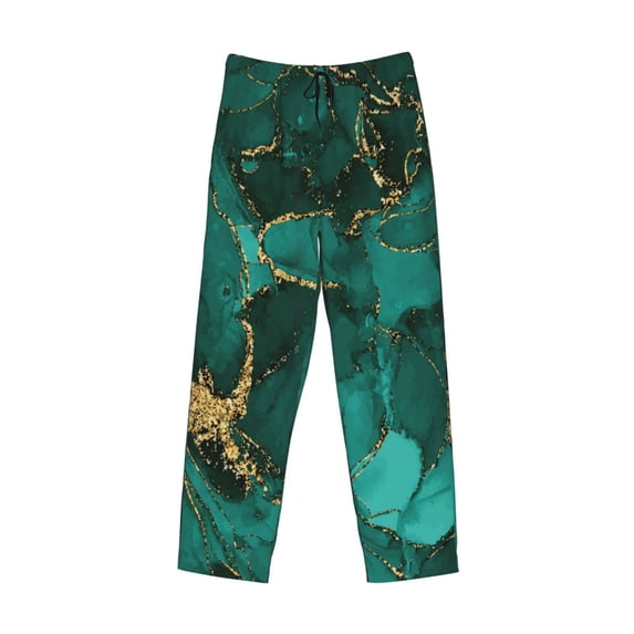Lsque Green Gold Glitter Print Men's Pajama Pants, Lounge Pant - Comfortable Home Wear,Elastic Waistband, Stylish Design-Small