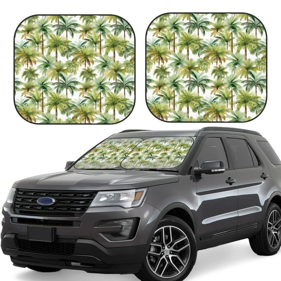Lsque Green Hawaii Palms 2 PCS Windshield Sun Shade | CarFoldable Window Covers | Car Accessories Reflect UV for Universal Cars SUV Truck | Small