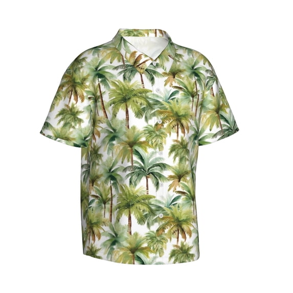 Lsque Green Hawaii Palms pattern Hawaiian Shirt for Men, Unisex Summer Beach Casual Short Sleeve Button Down Shirts-XX-Large