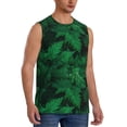 thumbnail image 1 of Lsque Green Leave Fern Print Men's Cotton Blend Sleeveless Muscle Shirts (S-3XL)- Moisture Wicking, Odor Protection, UPF 30+,X-Large, 1 of 8