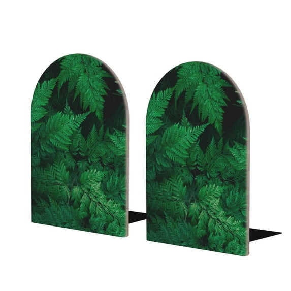 Lsque Green Leave Fern Printed Wood Bookends,Non-Skid Bookend for Shelves,Heavy Duty Support Bookends,Non-Slip Foam Pads for Office, Home, and Library,1 Pair