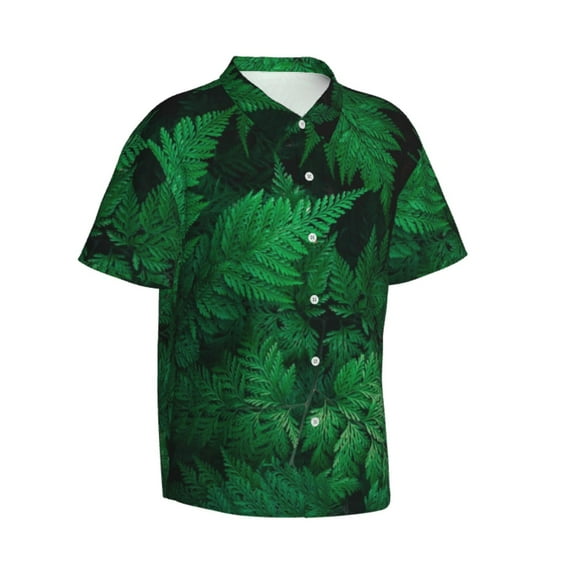 Lsque Green Leave Fern pattern Hawaiian Shirt for Men, Unisex Summer Beach Casual Short Sleeve Button Down Shirts-XX-Large