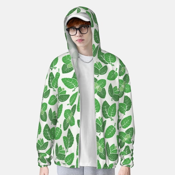 Lsque Green Leaves UPF 50+ Lightweight Sun Protection Men's Women's Long Sleeve Shirt, Hoodie Performance -X-Large