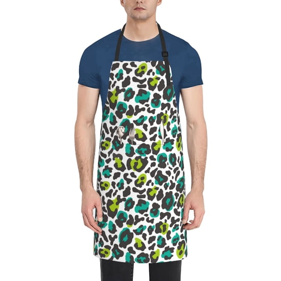 Lsque Green Leopard Waterproof Apron Chef Aprons for Men Heavy Duty Chemical Work Apron Extra Long Grilling Aprons with Adjustable Bib Apron
