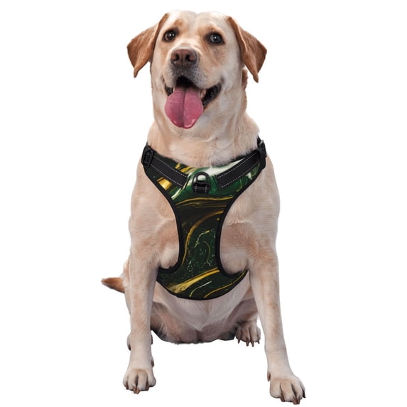 Lsque Green Marble Dog Harness, No-Pull Pet Harness with 2 Leash Clips, Adjustable Soft Padded Dog Vest with Easy Control Handle for Large Dogs-Large