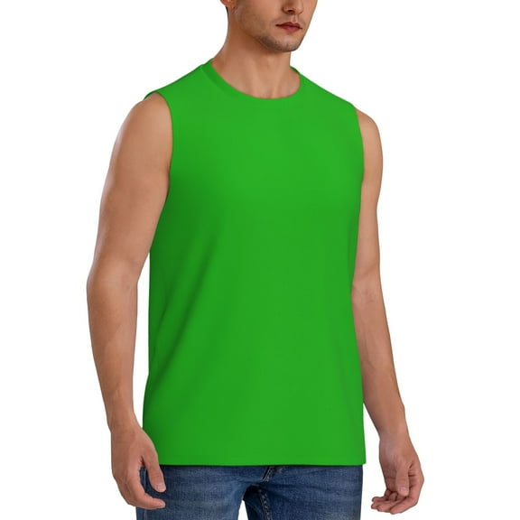 Lsque Green Print Men's Cotton Blend Sleeveless Muscle Shirts (S-3XL)- Moisture Wicking, Odor Protection, UPF 30+,Small