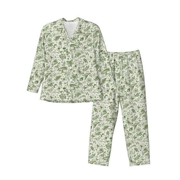 Lsque Green Rabbit Pattern Long Sleeve Pajama Set for Men - Soft 2-Piece Sleepwear and Loungewear Set with Pockets, Comfy Nightwear-X-Large