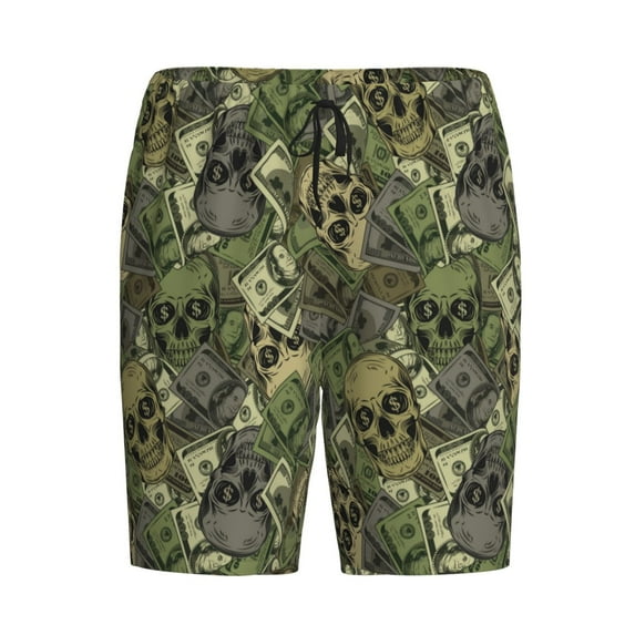Lsque Green Skulls Mens Sleep Pajama Shorts,Short Pajama Pants, Cotton Ultra-Soft Knit-Large