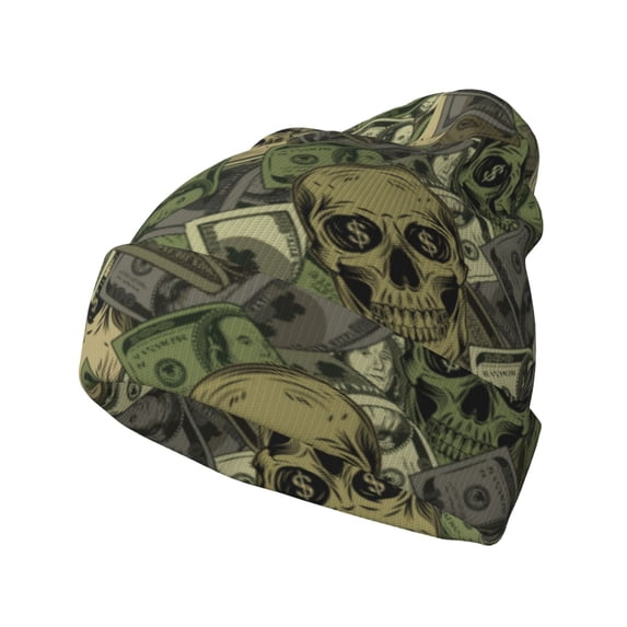 Lsque Green Skulls Pattern Knitted Beanie, Unisex Winter Hat, Knit Hat Winter Beanies Thick Fisherman Beanies Cuffed Plain Skull Caps